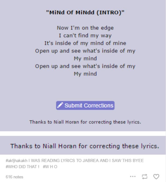Niall Horan Corrige las Letras de las Canciones de Zayn Malik