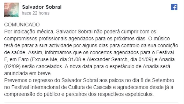 Salvador Sobral, ganador de ‘Eurovisión 2017’, interrumpe su gira por problemas de salud