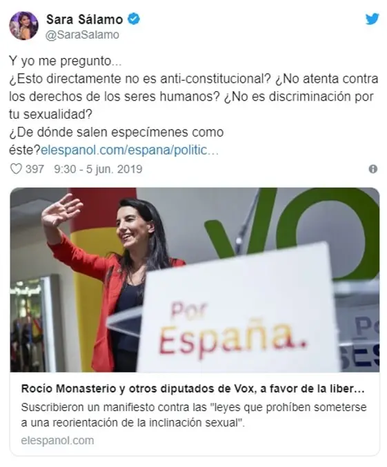 La actriz no dudó en cargar contra Vox y Rocío Monasterio