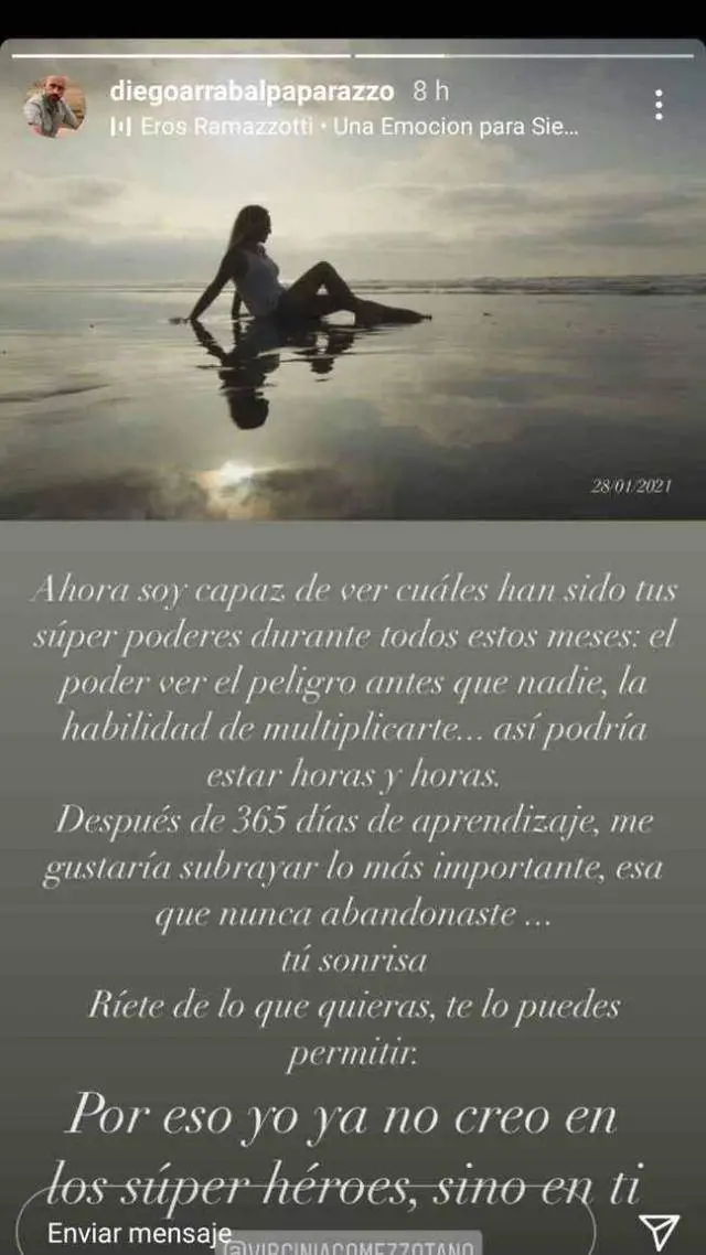 La romántica declaración de amor de Diego Arrabal a Virginia, su mujer y madre de su hijo